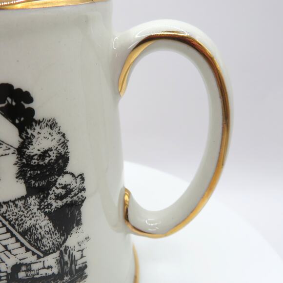 James Kent Ltd Old Foley Mug Fisherman Scene Black Transferware Gold Trim - Picture 8 of 13